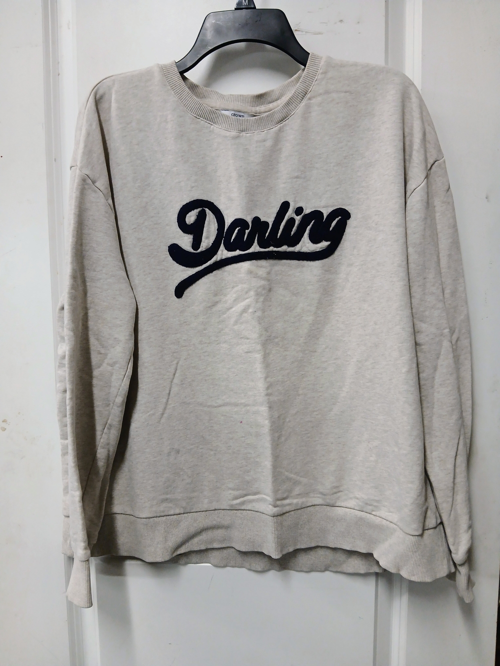 crown & ivy Light Beige Crewneck with Navy 'Darling' Script